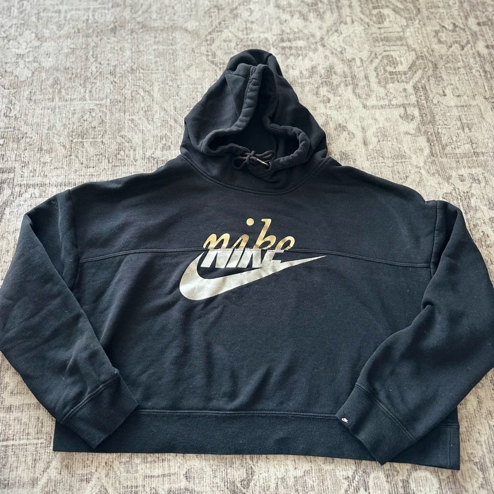 Nike Black Hoodie with Gold and Silver Logo